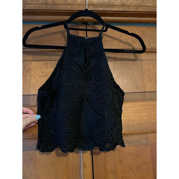 Abercrombie & Fitch Women's Crochet Lace Feminine High Neck Crop Top Black SZ S - Picture 9 of 12